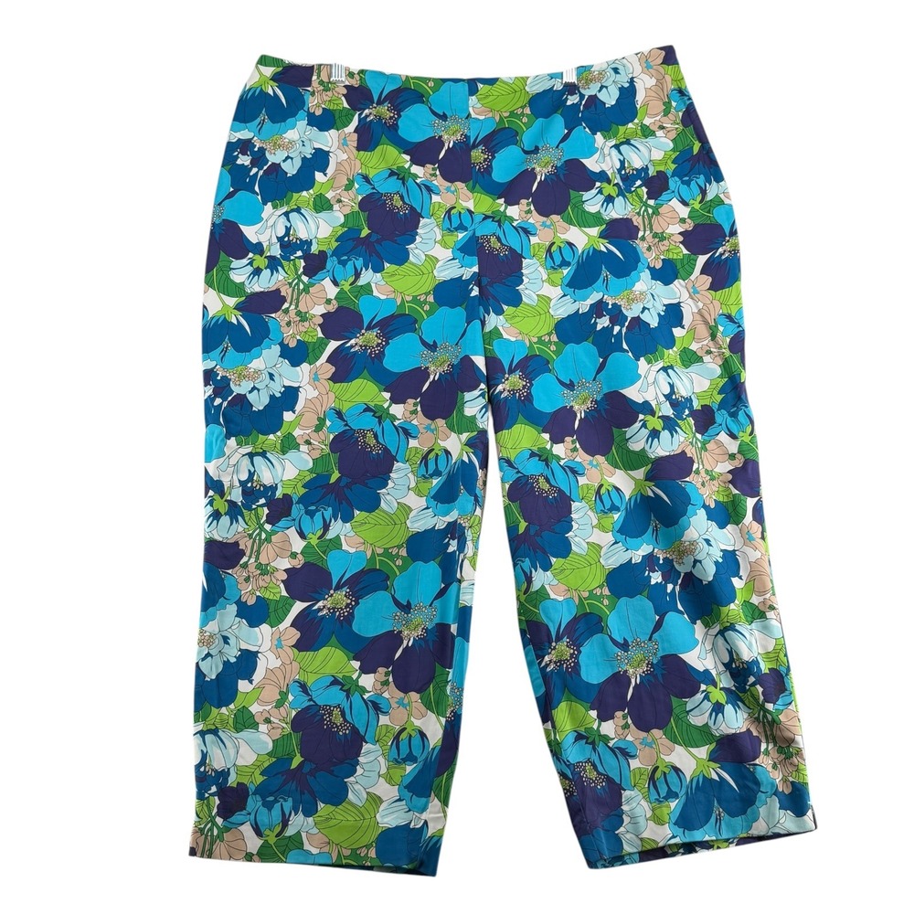 Kathy Ireland Plus Bold Mod Floral Capri Cropped Pants Womens 22 Cotton Stretch